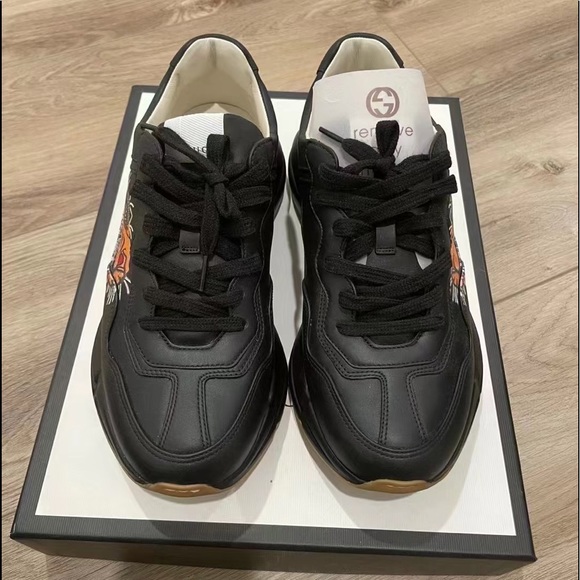GUCCI Calfskin Tiger Print Mens Rhyton Sneakers Gucci 7=US8 - Picture 2 of 9